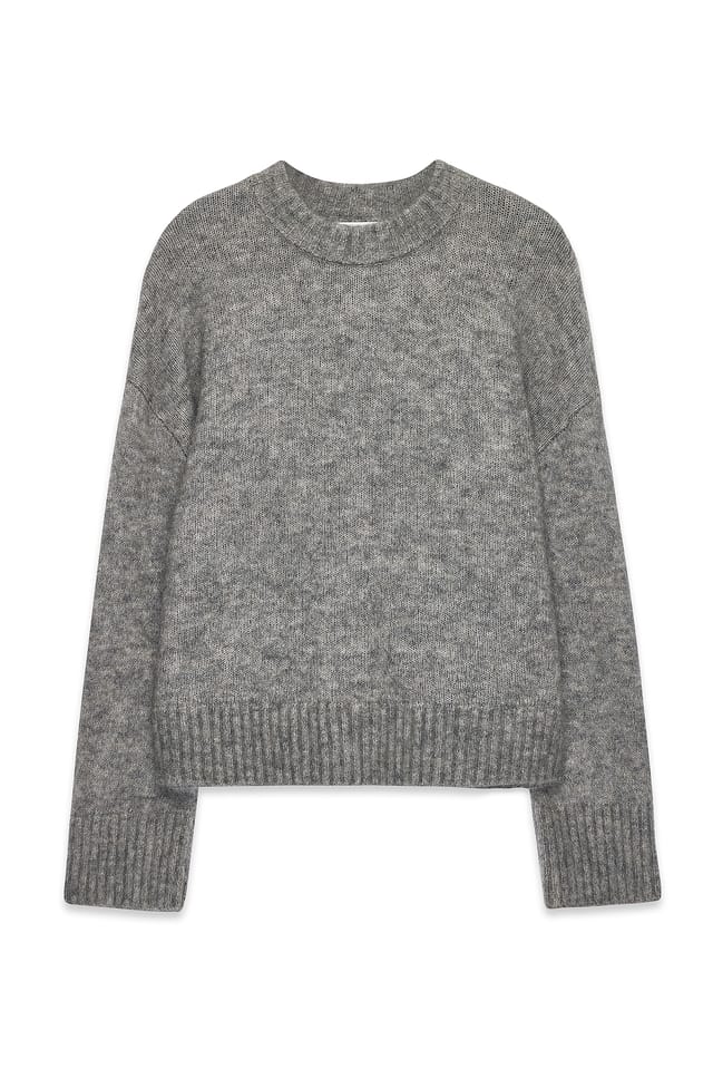 Mid Grey Knitted Mohair Blend Round Neck Sweater