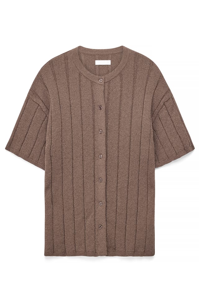 Brown kurzärmeliger Strick-Cardigan