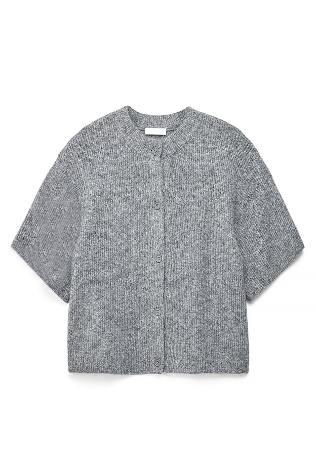 Grey Melange Kortärmad stickad kofta