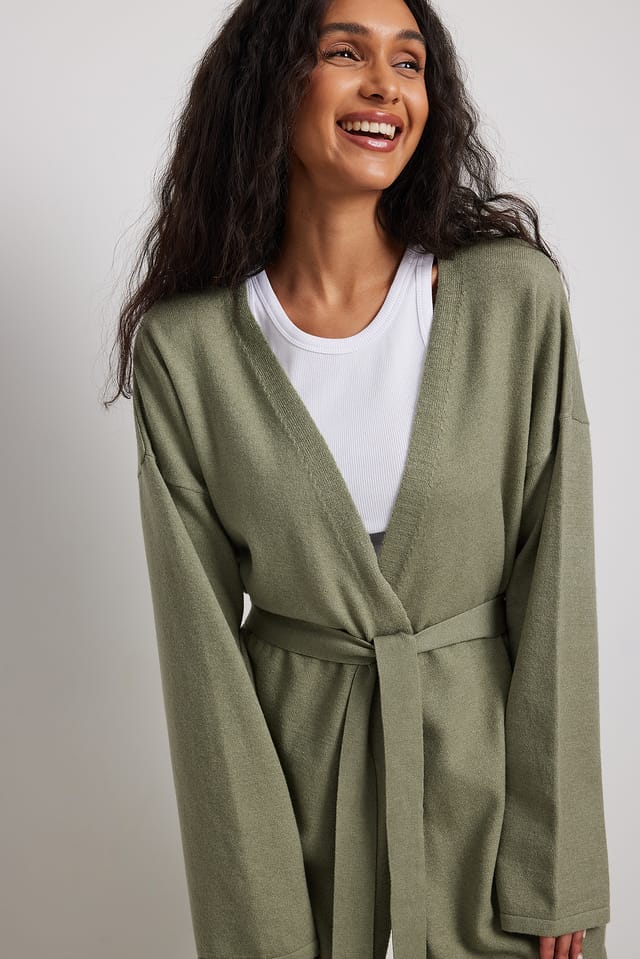 Dusty Green Knitted Wrap Cardigan