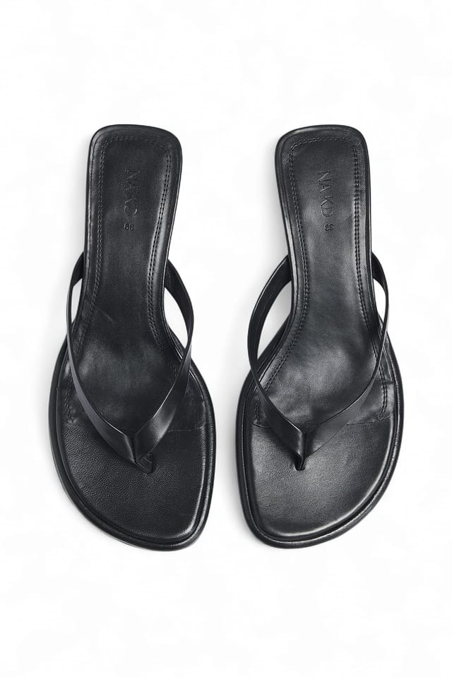 Black Leather Flip Flop Heels