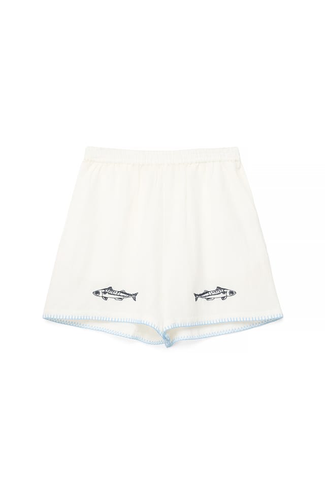 Offwhite Shorts i linblanding med broderidetaljer
