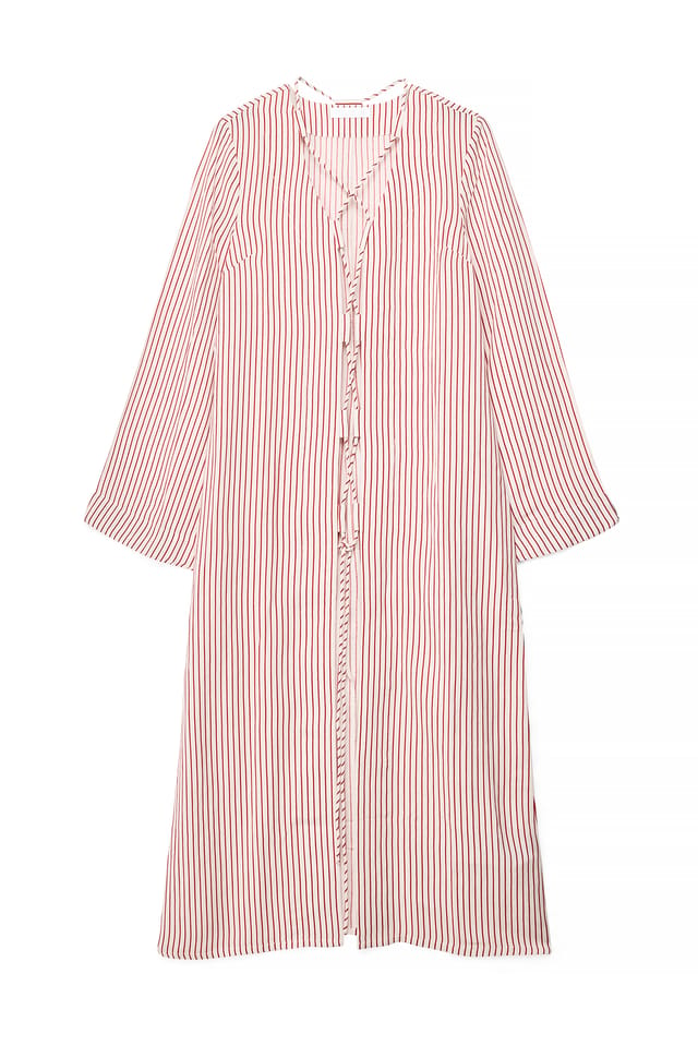 Red/White Stripe Caftan med striper i linblanding