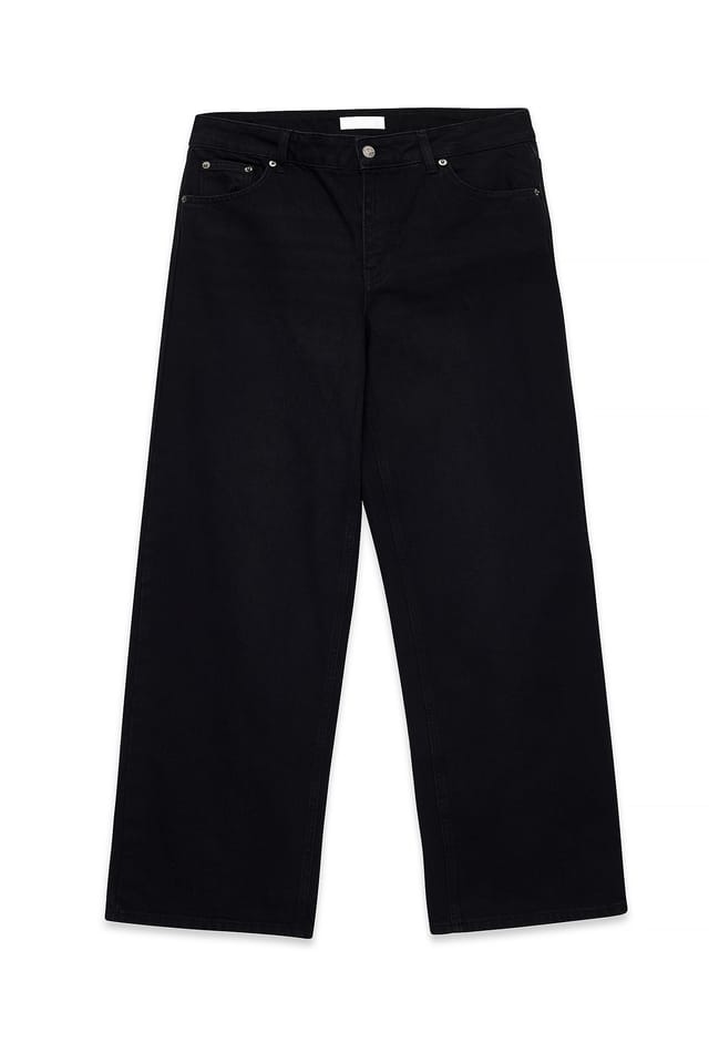 Washed Black Loose Low Waist Long Jeans
