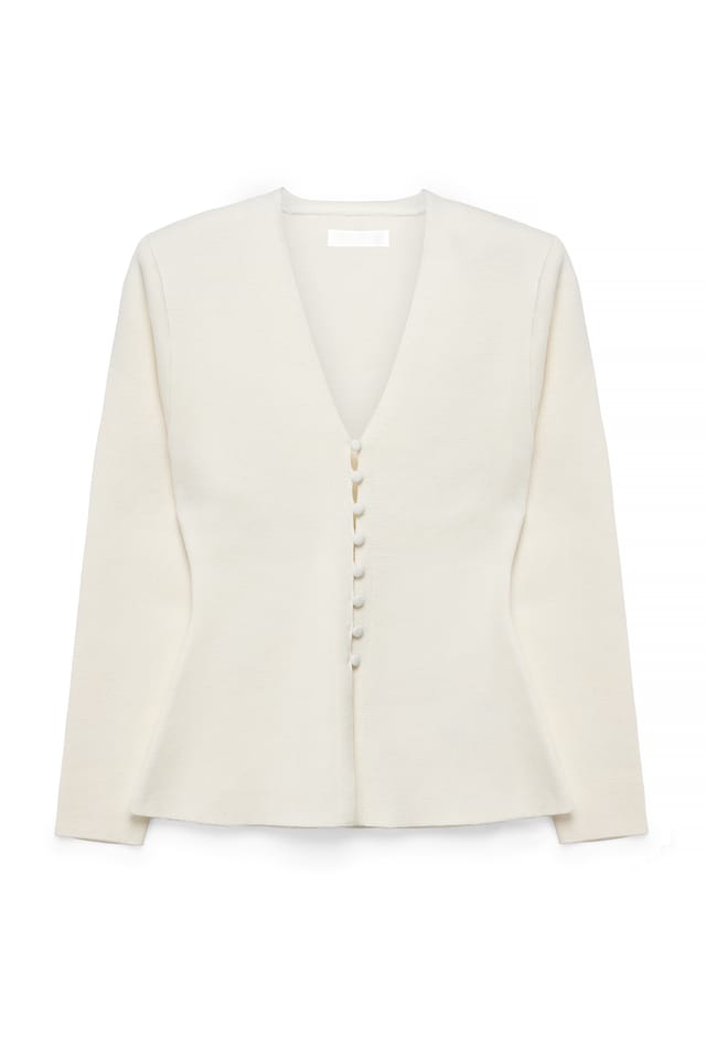Offwhite Marked Shoulder Knitted Cardigan