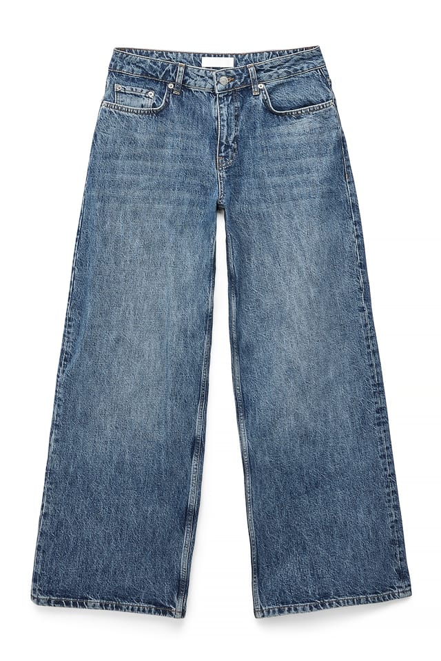 Mid Blue Baggyjeans med mellanhög midja och detalj bak