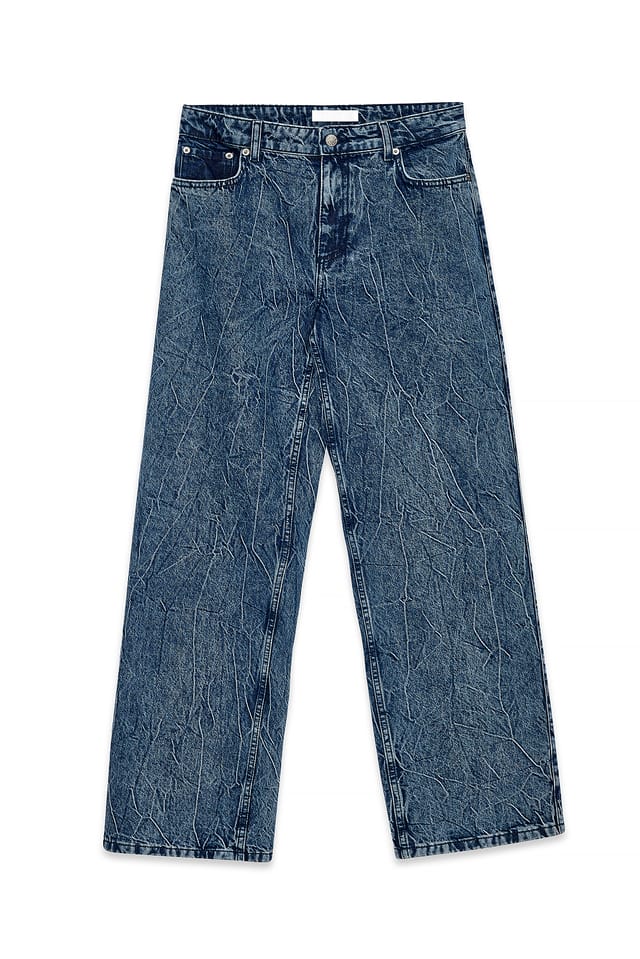 Mid Blue lockere Crinkle-Jeans mit mittlerer Taille