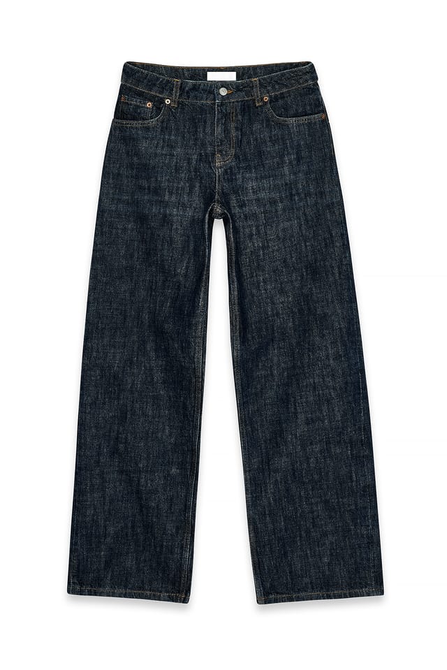 Dark Blue Baggyjeans med mellanhög midja