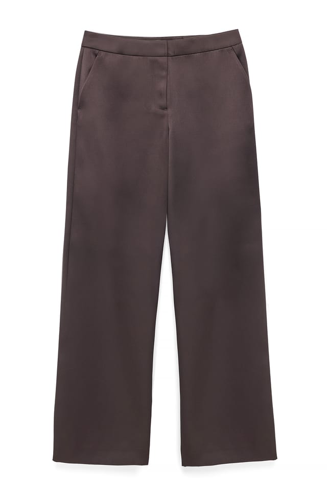 Brown Satin-Hose mit hoher Taille und weitem Bein