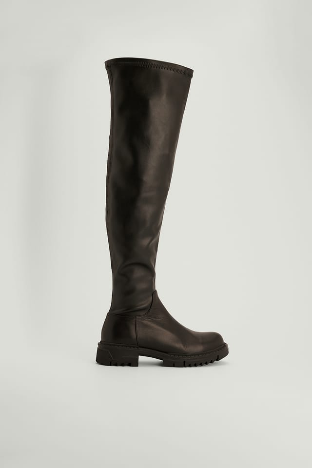 Black Over-de-knie leren boots met profiel