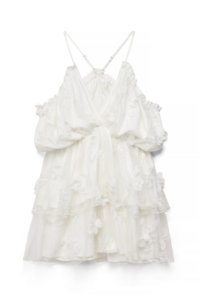 White Off Shoulder Flower Mini Dress