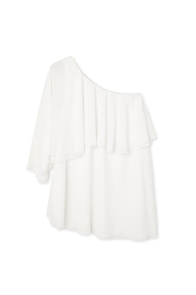 White Asymmetrisches One-Shoulder-Minikleid aus Chiffon