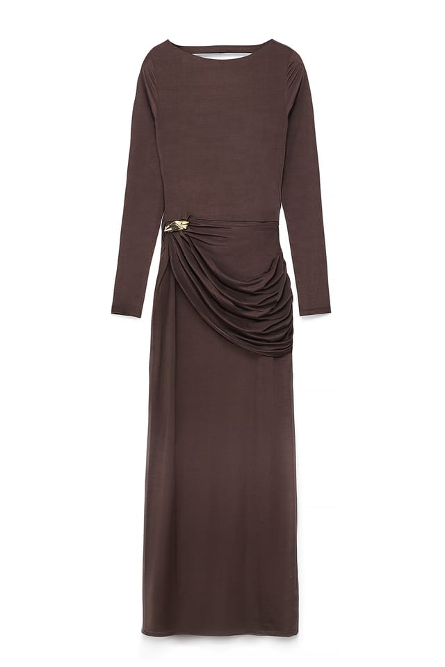 Dark Brown Maxikleid mit offenem Rücken und Schnalle