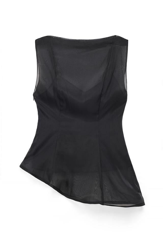 Black Organza-Top mit kurzen Ärmeln
