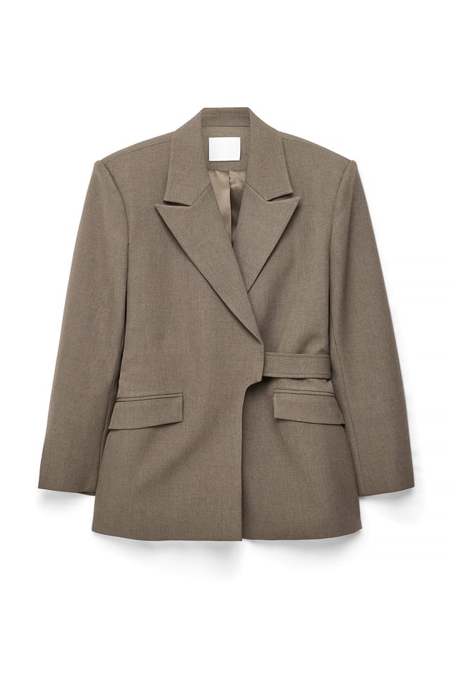 Dark Brown Oversized Belted Detail Blazer
