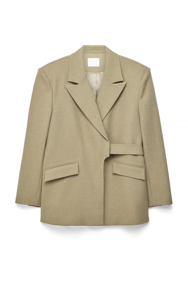 Khaki Green Oversized Belted Detail Blazer