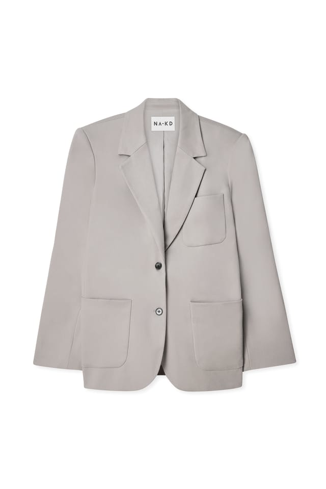 Grey Oversized blazer med lapptask
