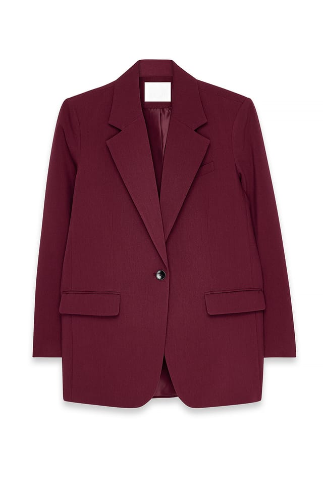 Deep Burgundy Oversize Maxi-Blazer mit einem Knopf