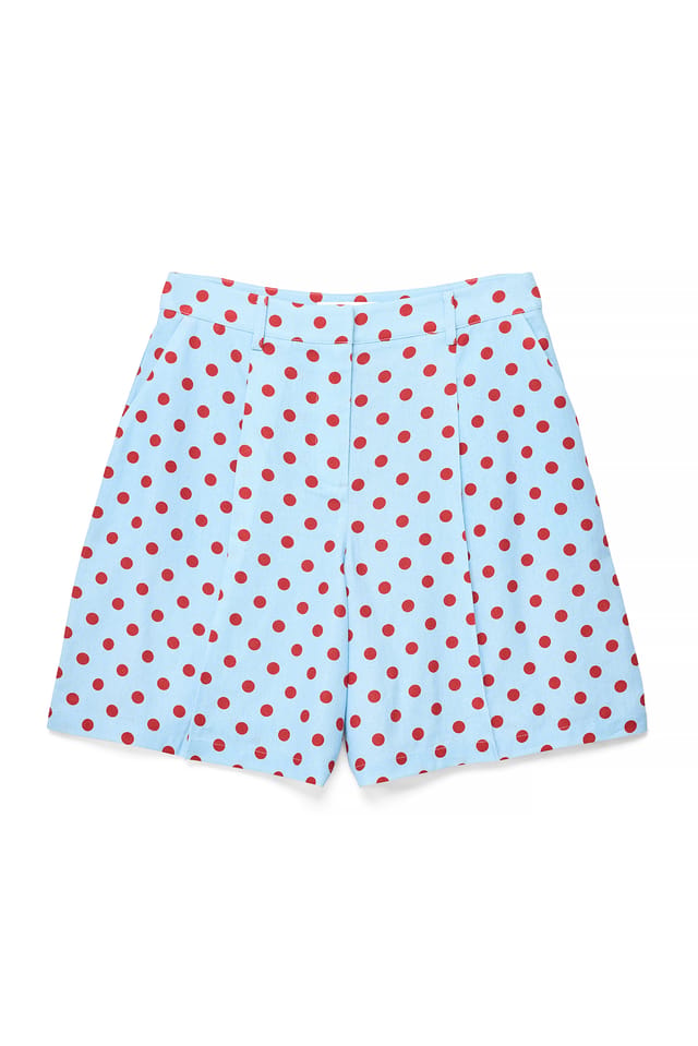Red Dot Shorts med høyt liv og plissert detalj