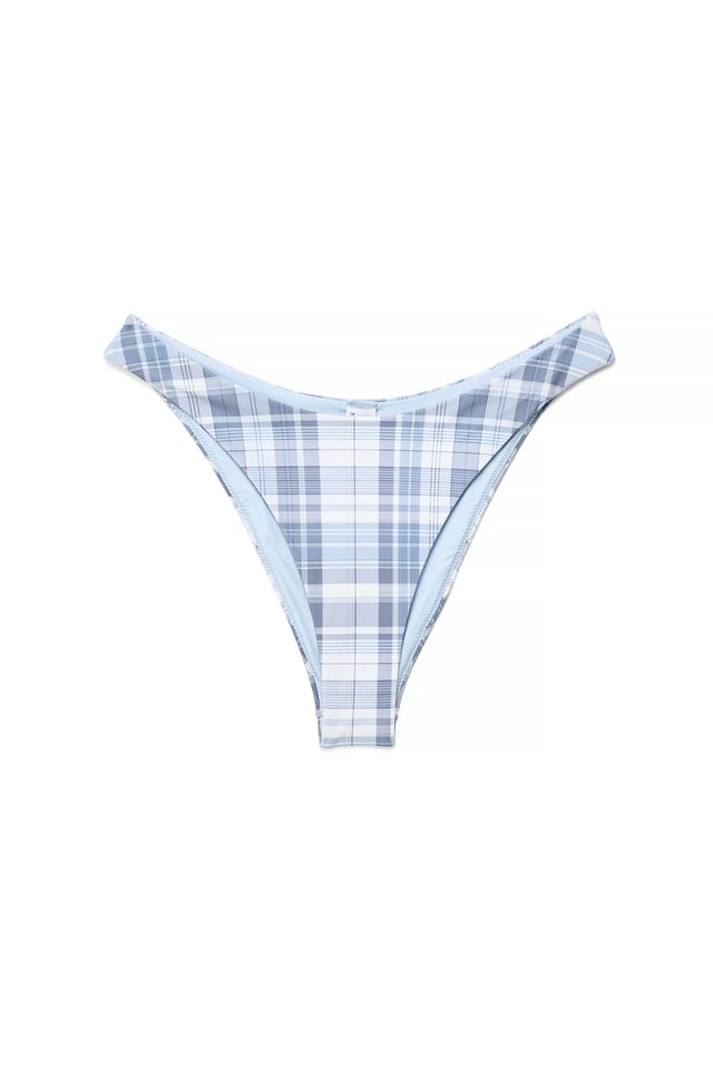 Blue Check Bikinitruse med V-form og trykk