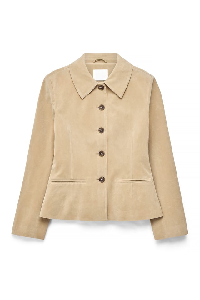Beige Tailored Faux Suede Jacket
