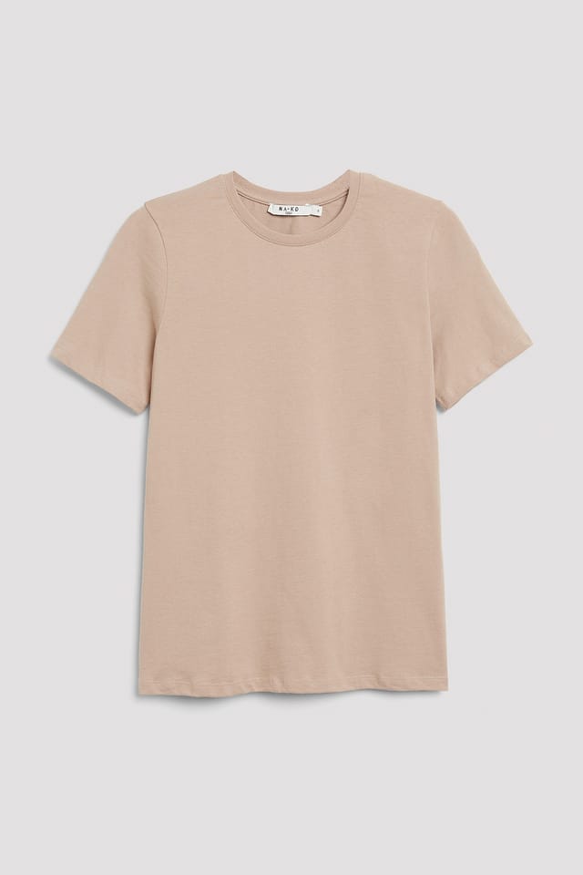 Beige Rundhals T-Shirt aus Baumwolle