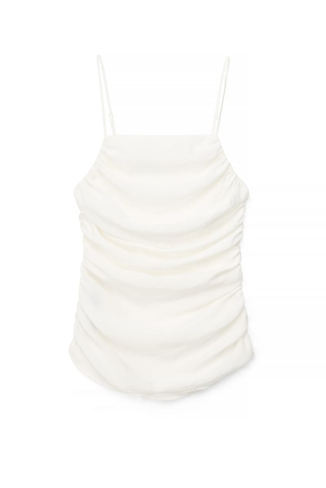 White Camiseta con detalle fruncido