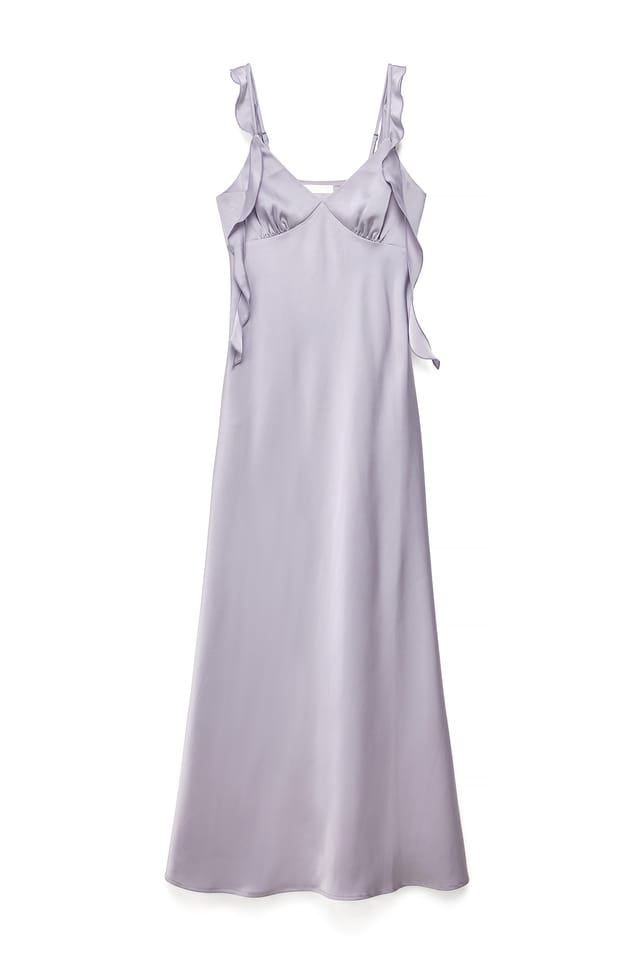 Lilac Maxikleid aus Satin mit gerafften Schultern