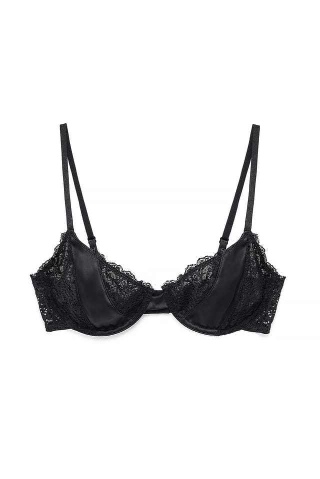 Black Satin Detail Wire Bra