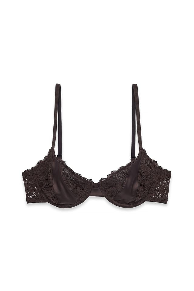 Chocolate Brown Satin Detail Wire Bra