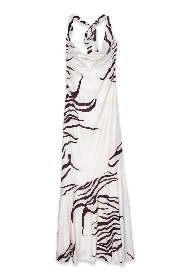 Animal Print Neckholder-Maxikleid aus Satin