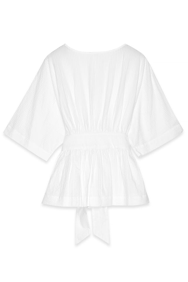 White Seersucker Short Sleeve Blouse