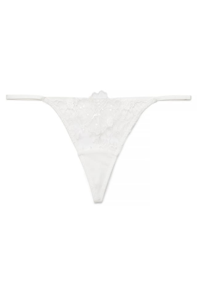 White Sequin Embroidery Tanga Thong