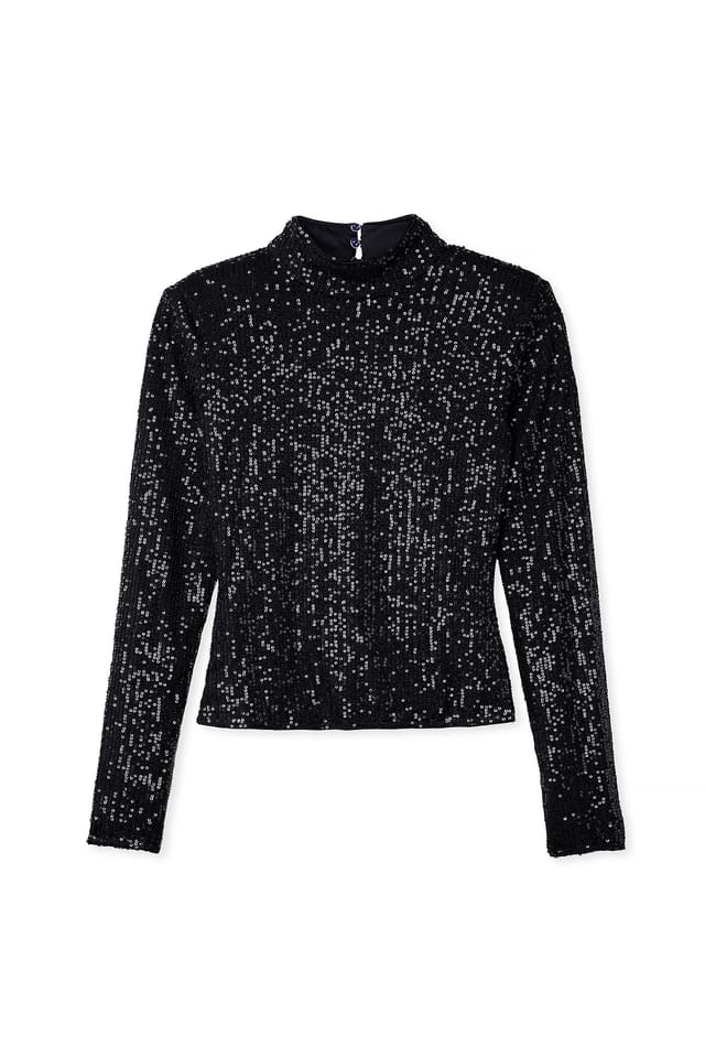 Black Paillettentop mit spitzen Schultern