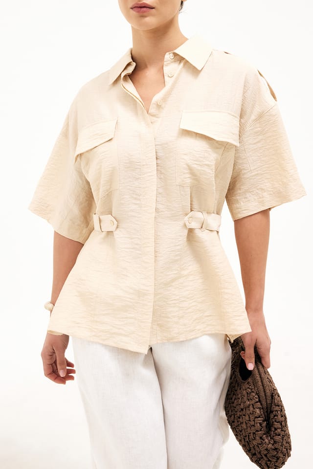 Cream Short Sleeve Cargo Shirt