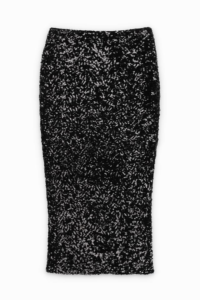 Black Paillette midirock mit Schlitzdetails