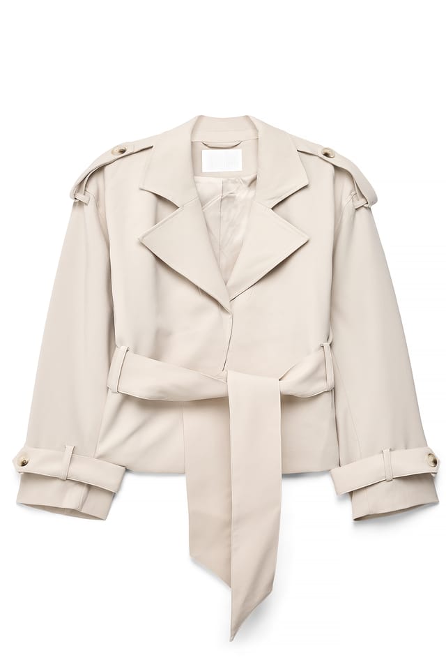 Light Beige weicher Trenchcoat mit Gürtel