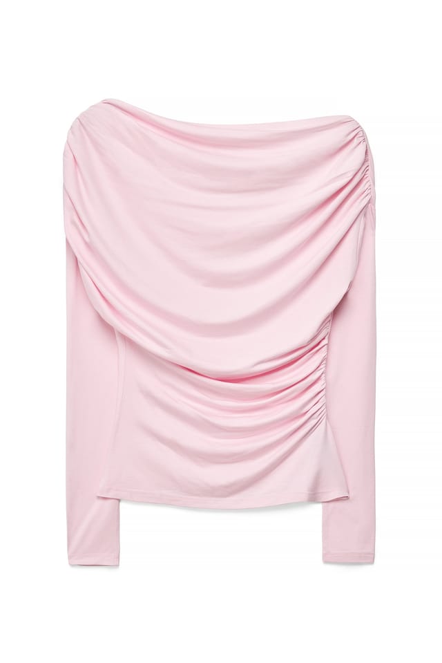 Light Pink Soft Line Long Sleeve Draped Top