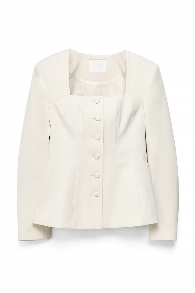 White Åtsittande blazer med fyrkantig hals