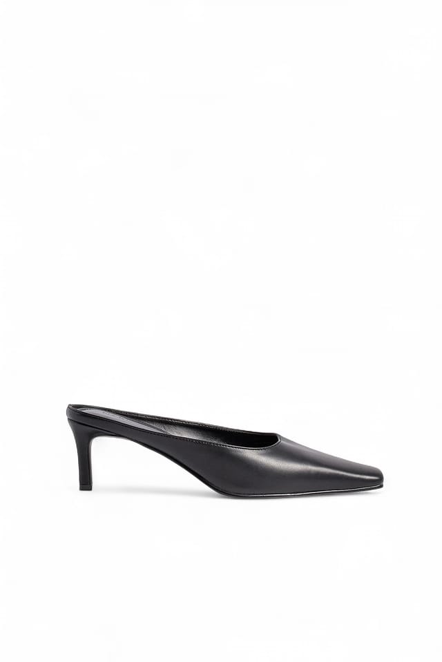 Black Squared Toe Mules