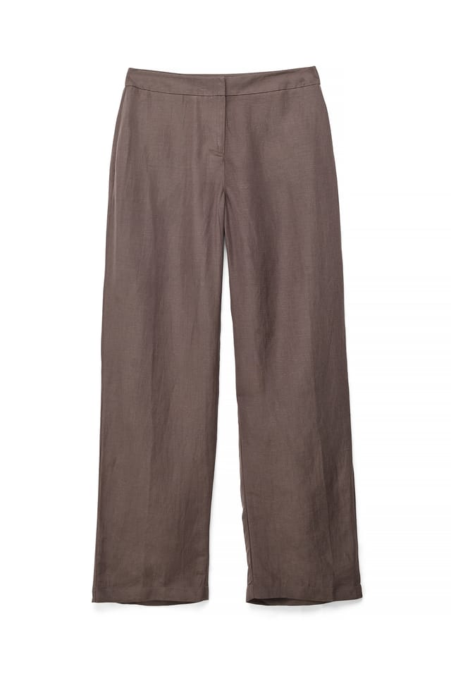 Dark Brown Pantalón de mezcla de lino recto