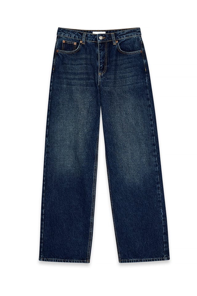 Dark Blue Straight Mid Waist Jeans