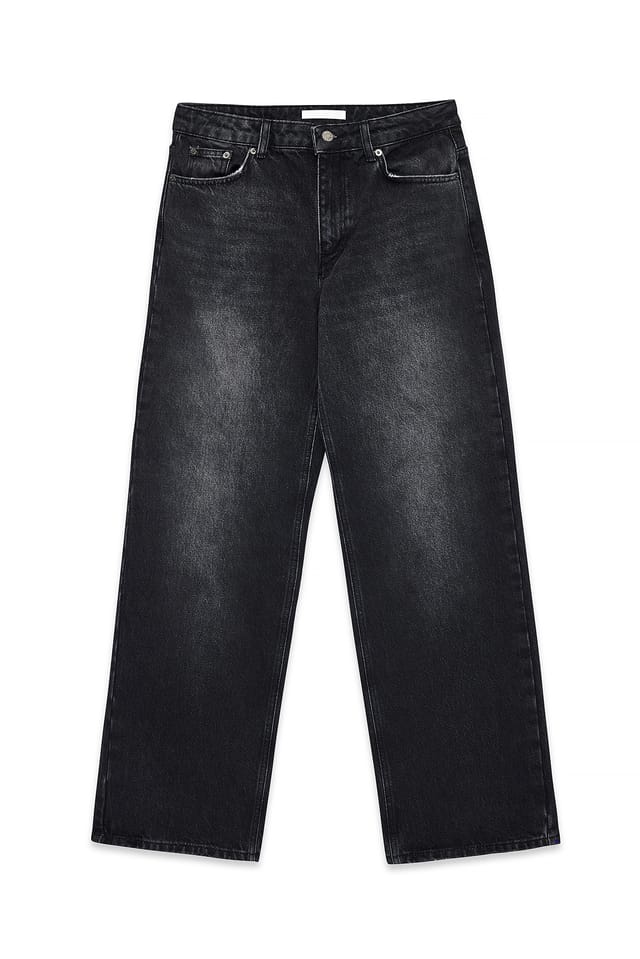 Dark Grey Straight Mid Waist Jeans