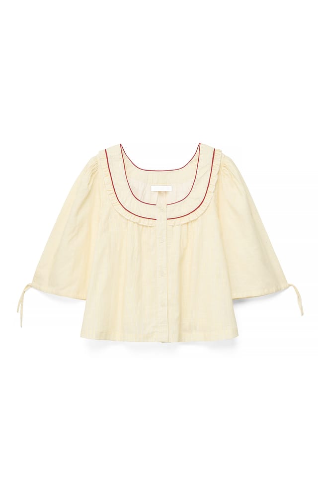Yellow Stripe Stripete bluse med puffermer