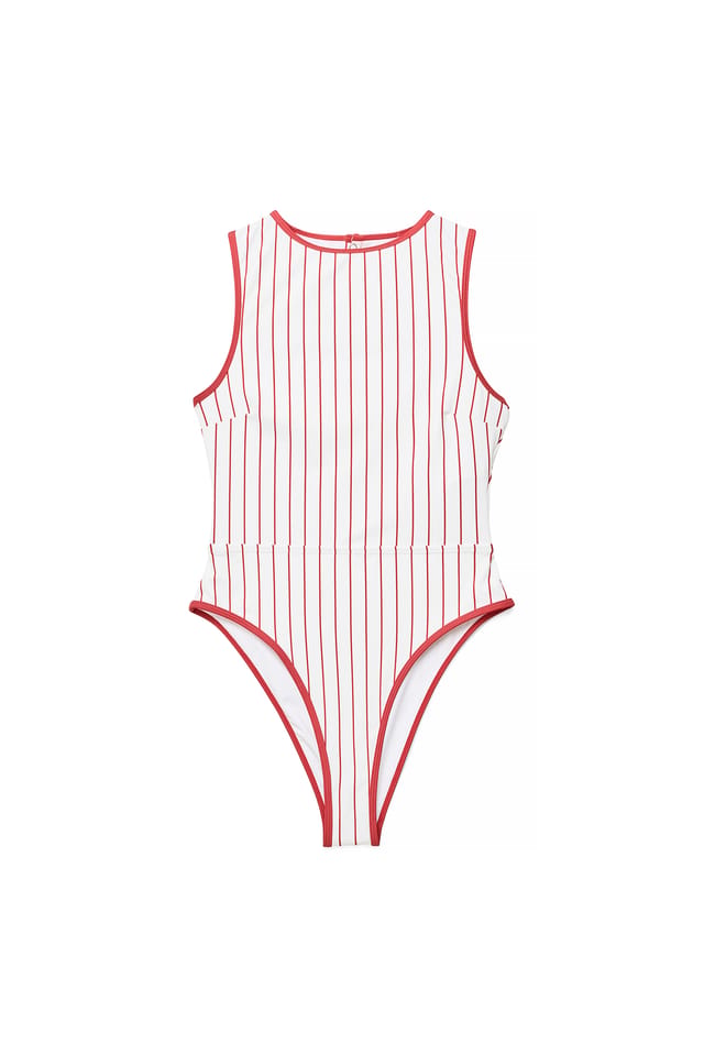 Red/White Stripe Stripete badedrakt