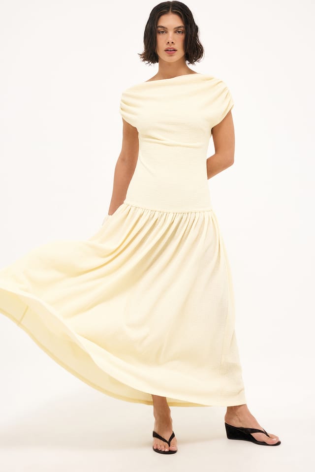 Light Yellow Structured Dropped Waist Maxi Dress