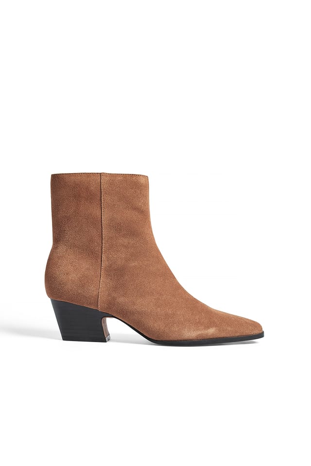 Tan Wildleder-Stiefeletten mit Blockabsatz