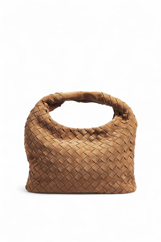 Beige Vævet shoppertaske i semsket skinn