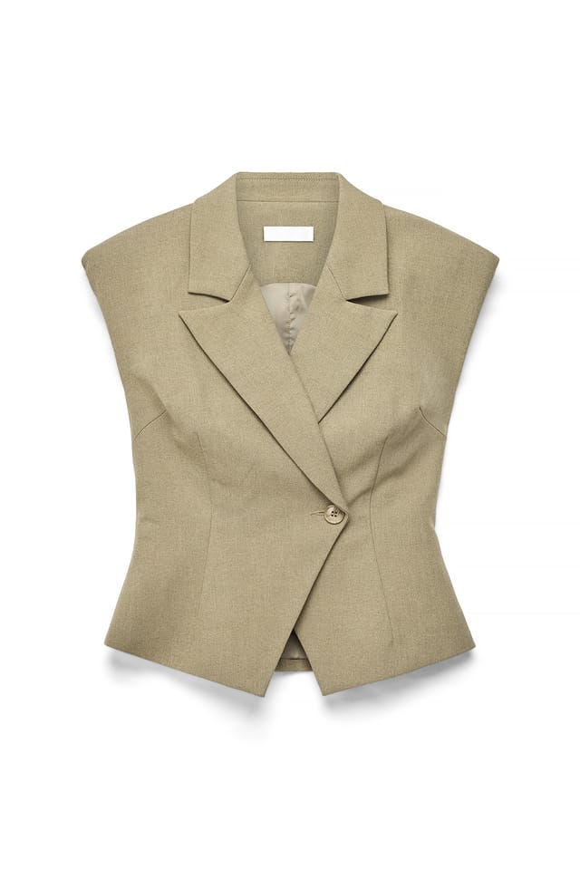Khaki Green Tailored Shoulder Pads Detail Vest