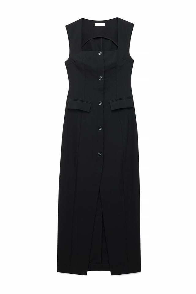 Black Tailored Square Neck Maxi Dress